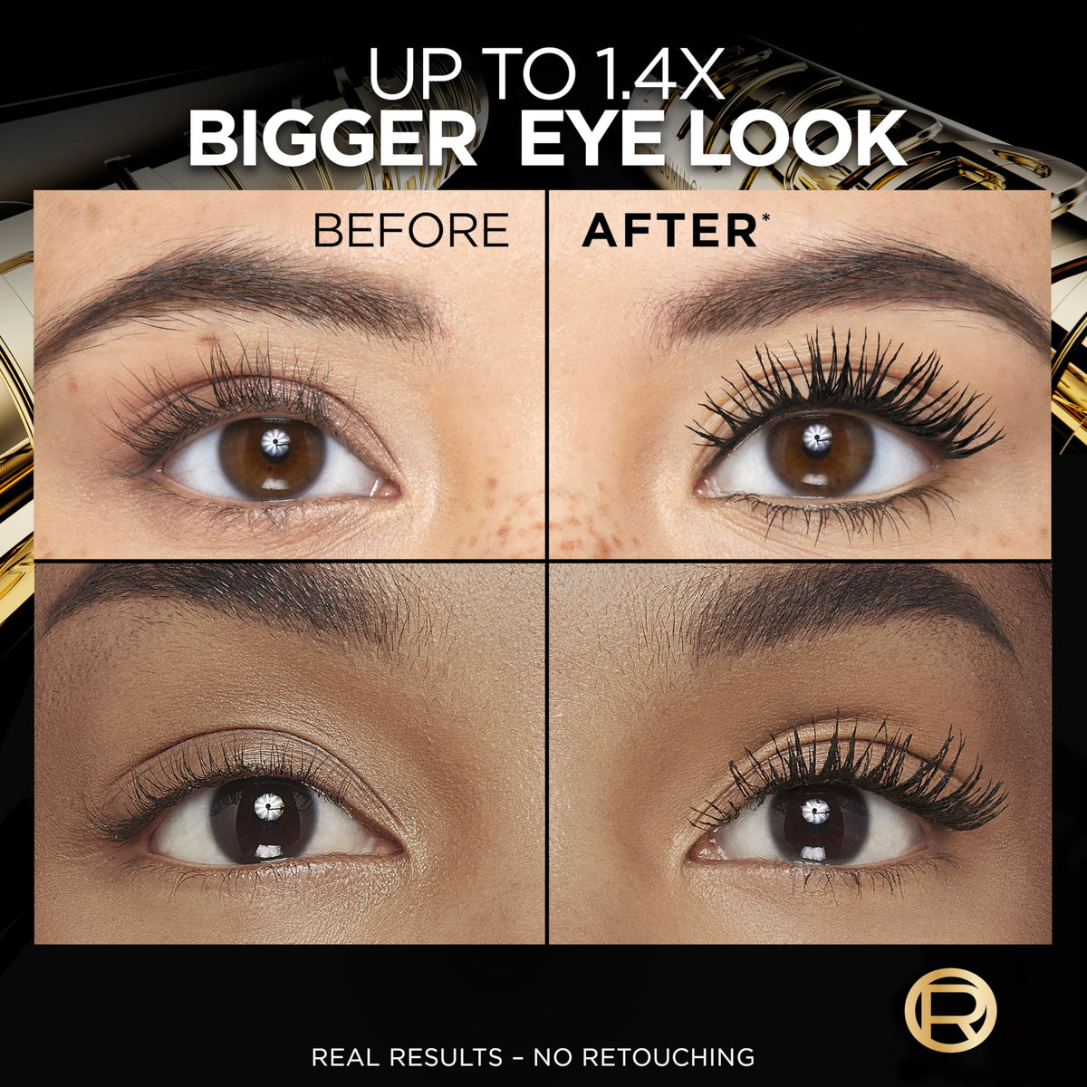 L'Oreal Paris Panorama applied on model eyes delivering visible panoramic lash volume