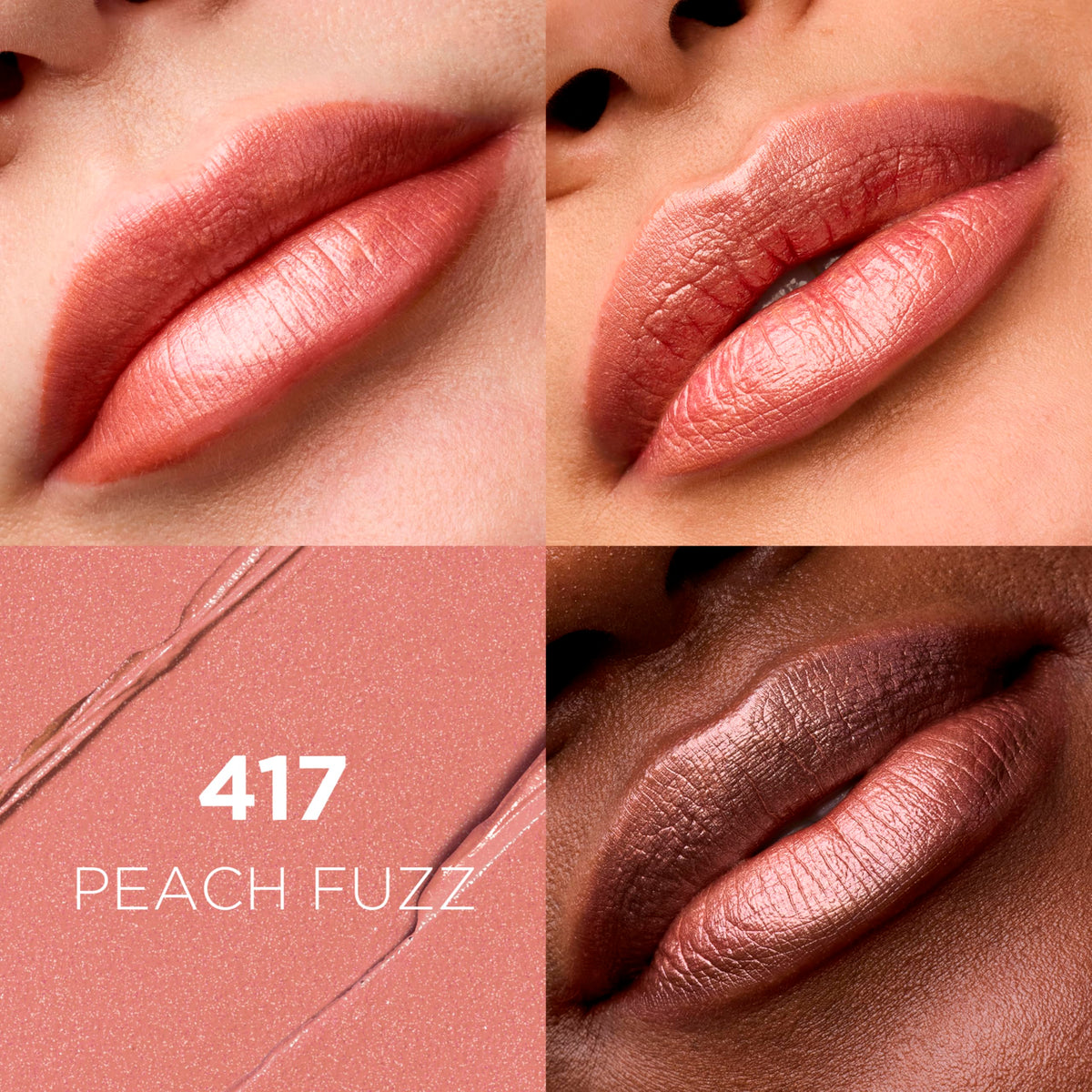 L'Oreal Paris lipstick opened to reveal Peach Fuzz bullet, demonstrating smooth creamy tip