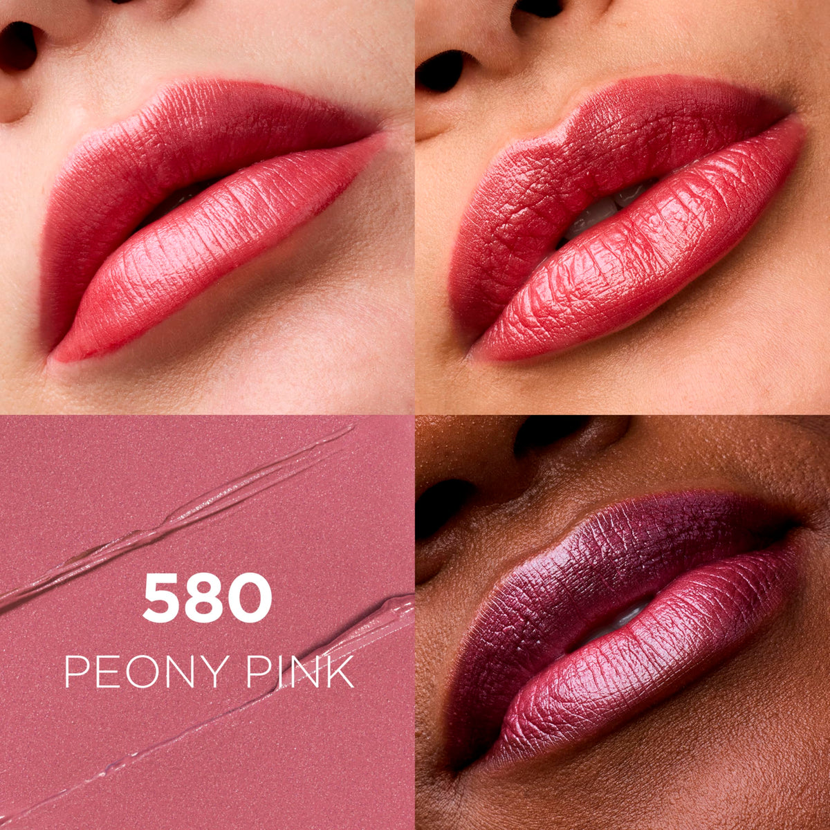 L'Oreal Paris lipstick bullet twisted up displaying creamy Peony Pink color and tip