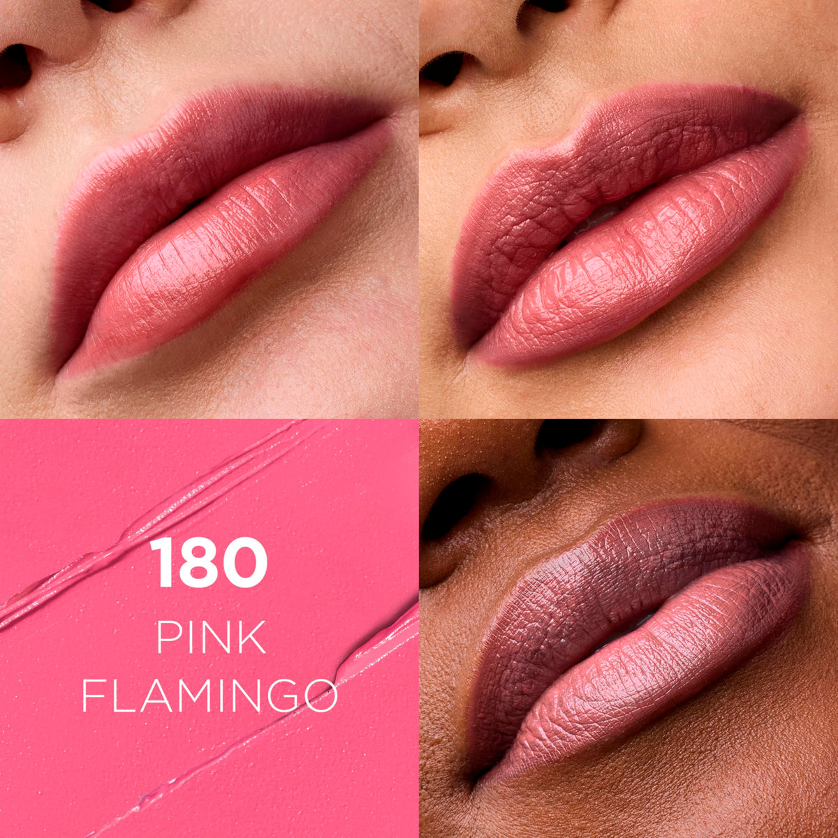 L'Oreal Paris lipstick open twist-up showing creamy Pink Flamingo bullet for easy application