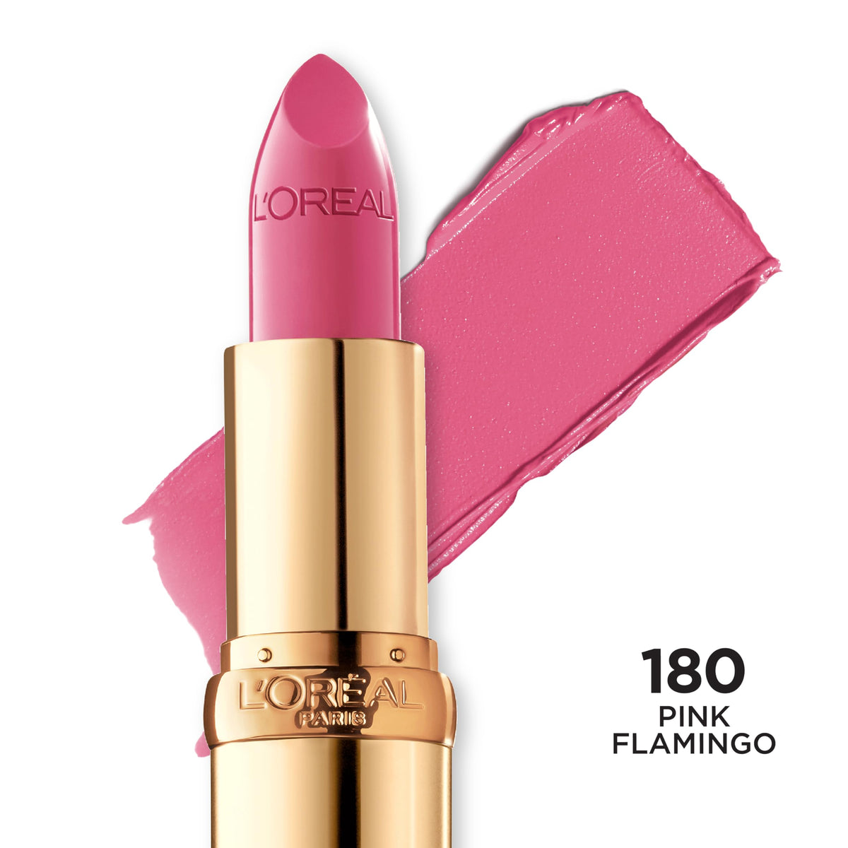 L'Oreal Paris Pink Flamingo on a vanity with mirror conveying everyday glam and routine-ready