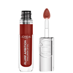 L'Oreal Paris front packaging of Plump Ambition lip oil showing bottle and label