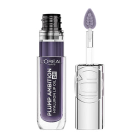 L'Oreal Paris lip oil front packaging showing 090 Berry Noir and glossy finish benefit