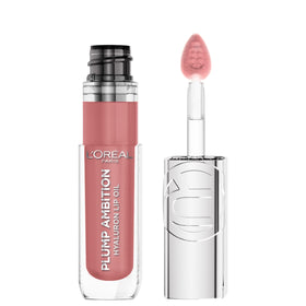 L'Oreal Paris front packaging showing lip oil bottle and shade label benefits shine