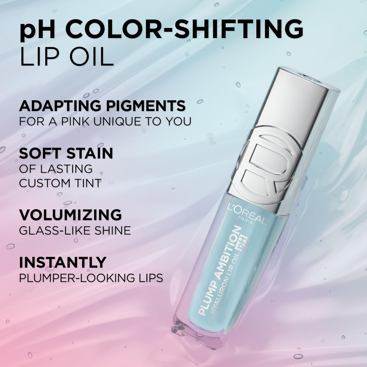 L'Oreal Paris lip oil held in hand to show size and portability for on-the-go touch-ups