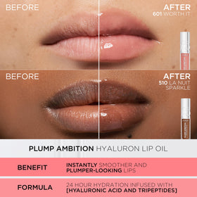 L'Oreal Paris lip wear test on model showing smooth plump-looking shine benefit