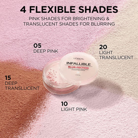L'Oreal Paris powder next to a hand for scale indicating compact size and travel-friendly benefit
