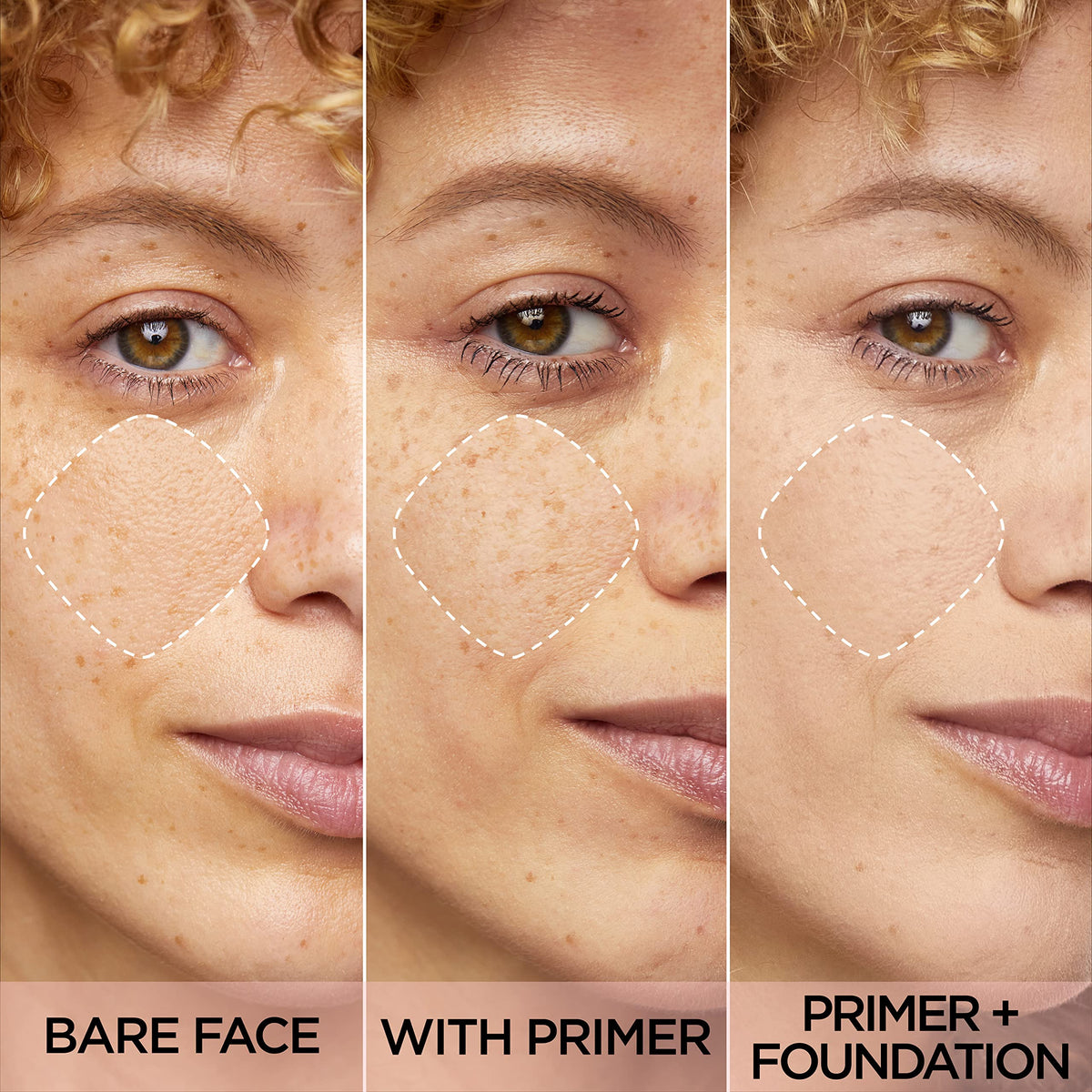 L'Oreal Paris primer texture close-up demonstrates silky finish and immediate blurring benefit