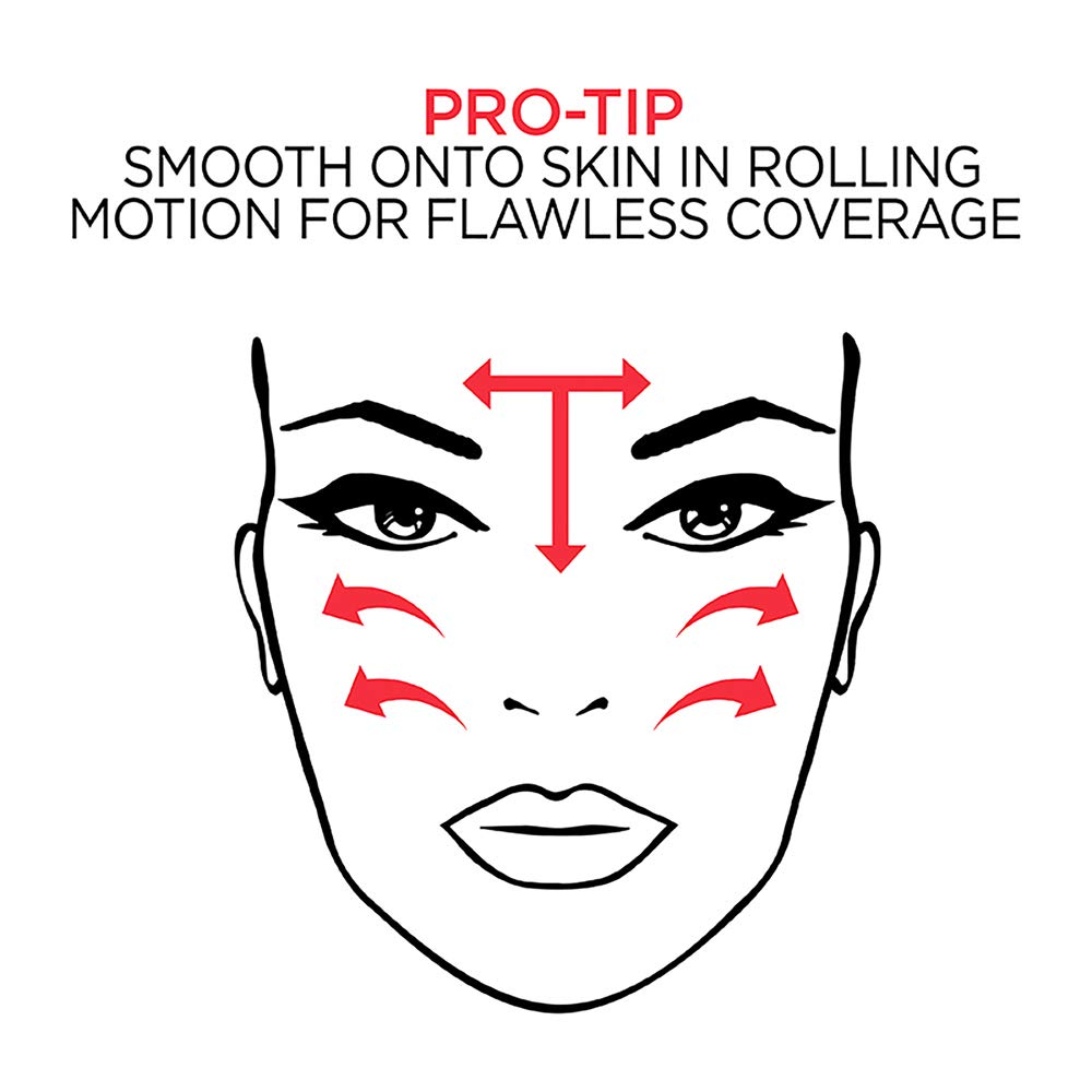 L'Oreal Paris foundation being applied with brush, demonstrates even coverage benefit