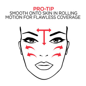 L'Oreal Paris foundation being applied with brush, demonstrates even coverage benefit
