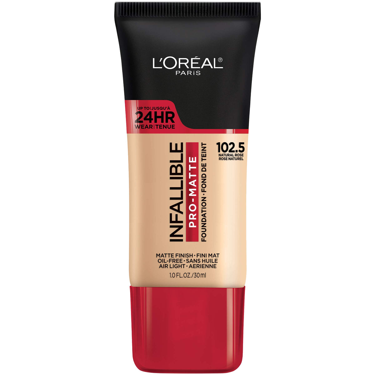 L'Oreal Paris front packaging showing Natural Rose shade and benefit of longwear finish