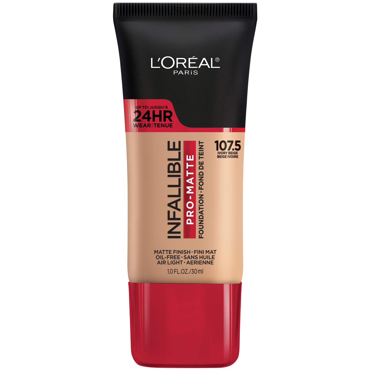 L'Oreal Paris front packaging showing bottle and label, highlights longwear benefit