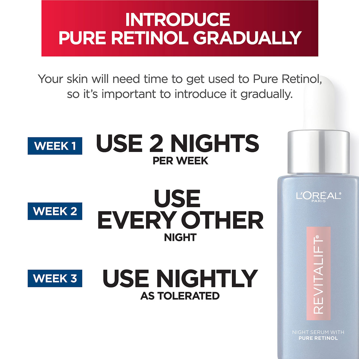 L'Oreal Paris bottle label close-up highlighting pure retinol concentration