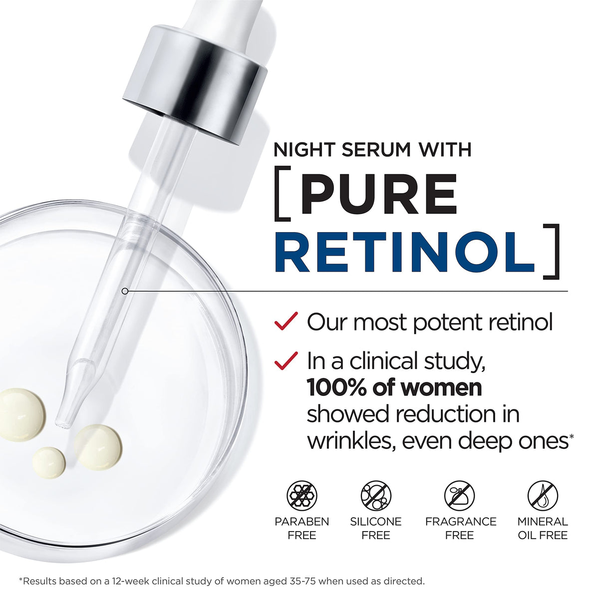 L'Oreal Paris dropper releasing retinol serum texture for precise dosing
