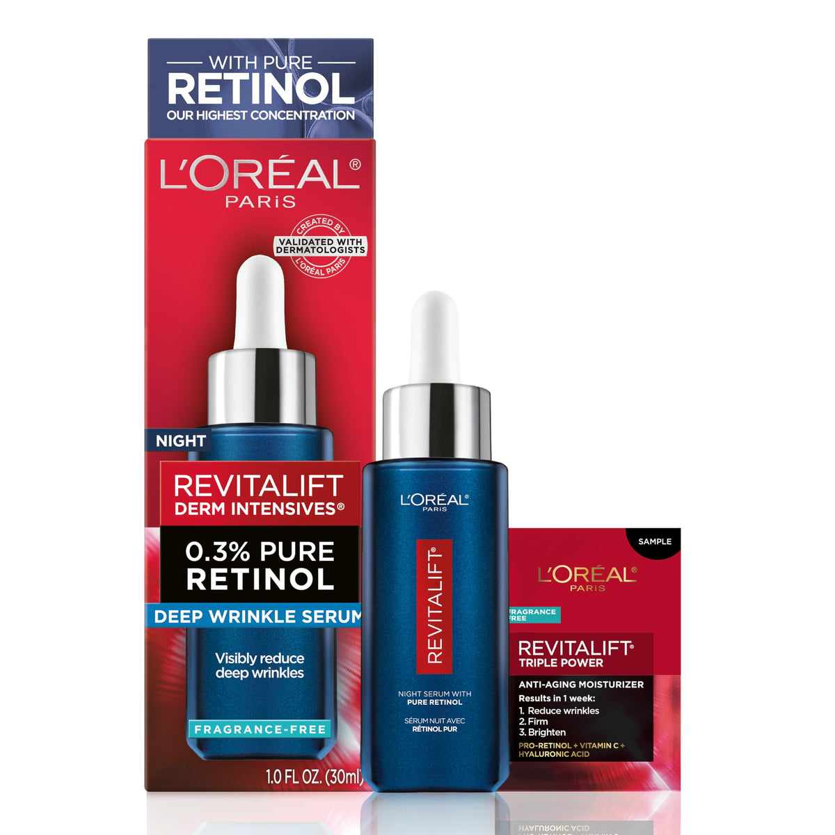 L'Oreal Paris serum front packaging showing product and benefits