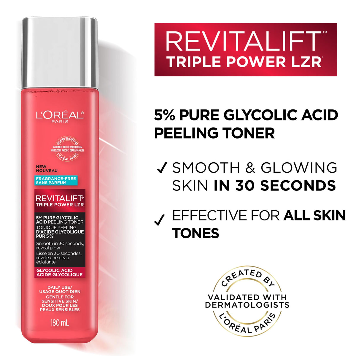 L'Oreal Paris label close-up highlighting glycolic acid and aloe ingredients
