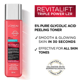 L'Oreal Paris label close-up highlighting glycolic acid and aloe ingredients