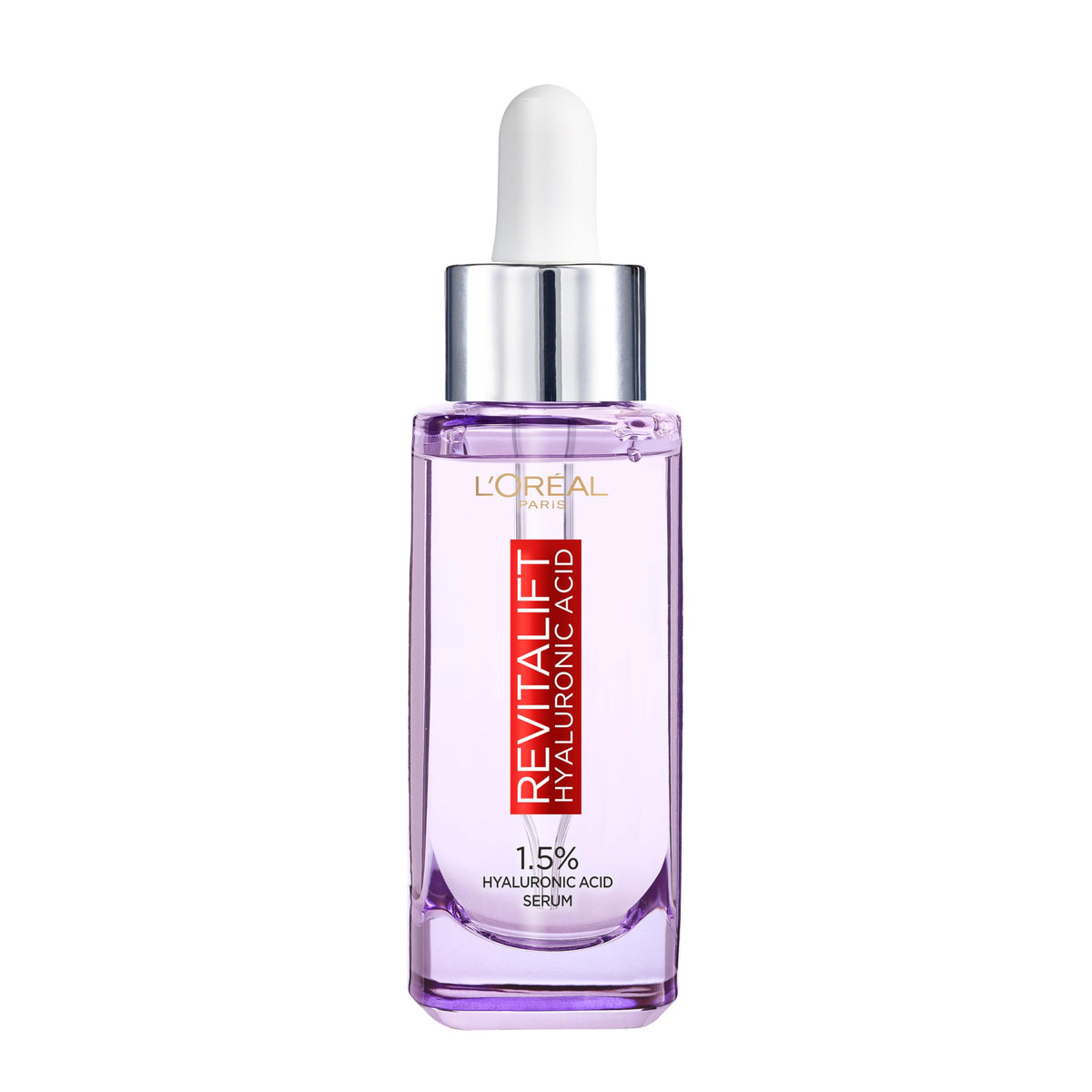 L'Oreal Paris front packaging showing serum bottle and branding, clear hydration benefit