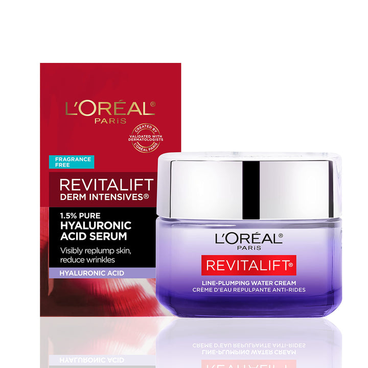 L'Oreal Paris jar front view showing label and compact packaging benefit: clear product identity