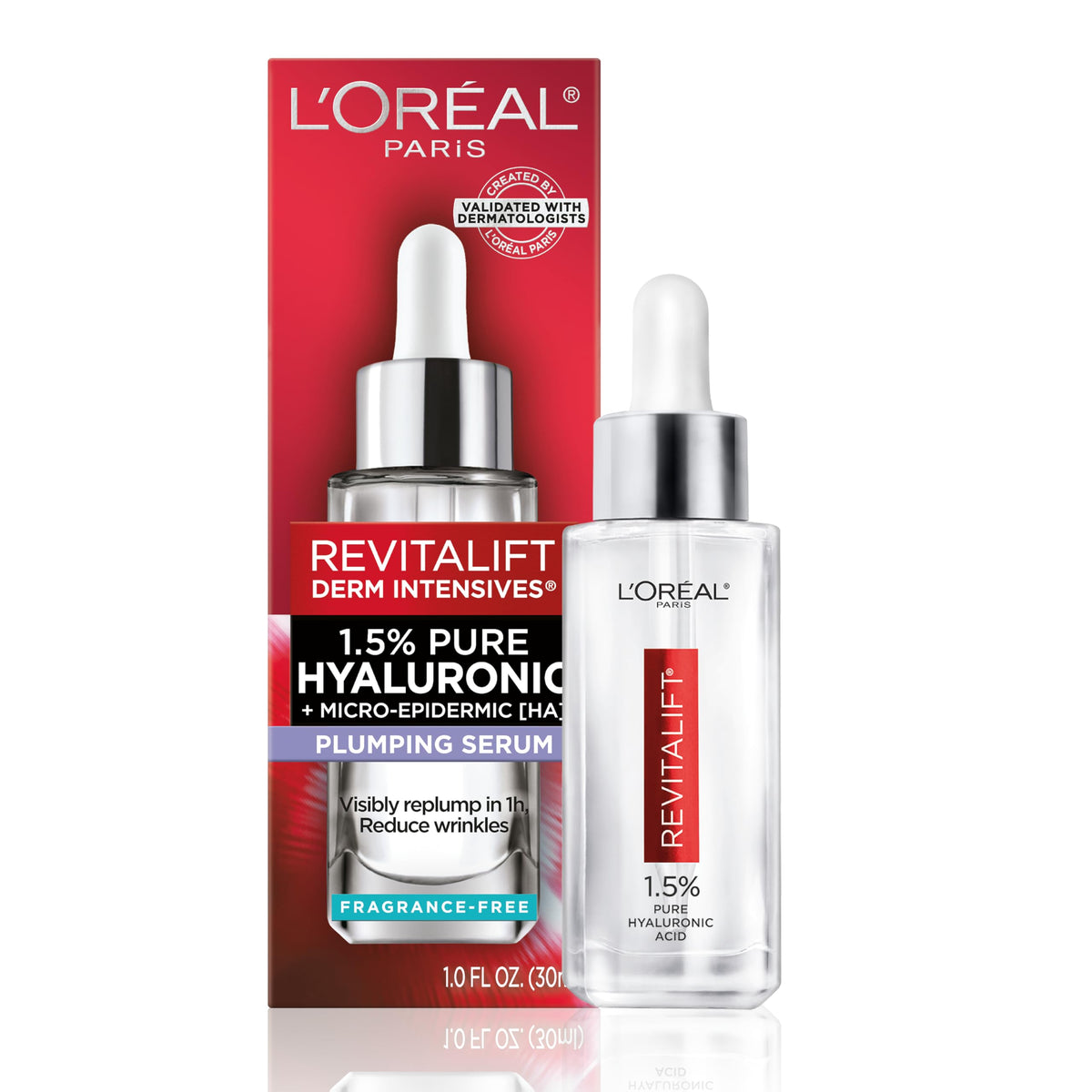 L'Oreal Paris Revitalift front packaging showing bottle and label with hydration benefits