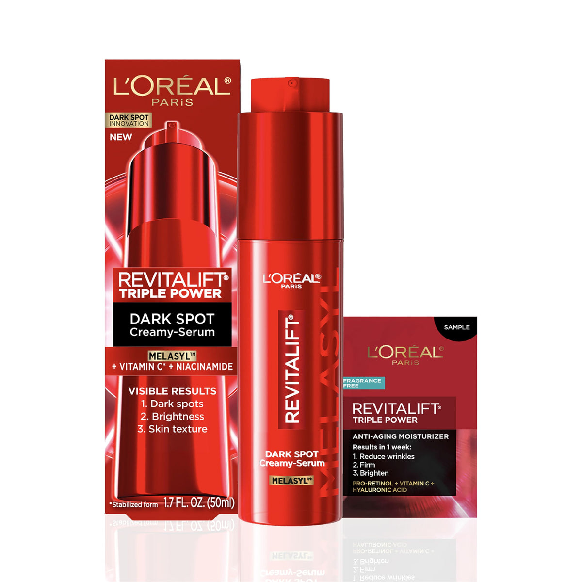 L'Oreal Paris front packaging showing bottle and branding, highlights product identity