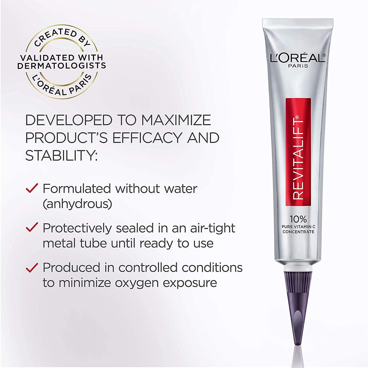 L'Oreal Paris Revitalift applied to hand illustrating smooth, fast-absorbing finish
