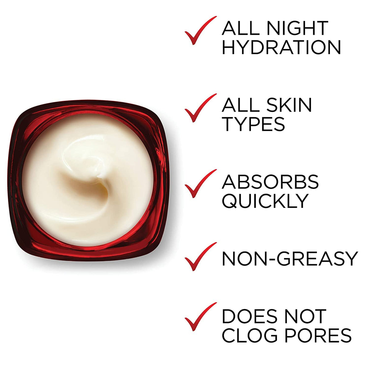 L'Oreal Paris hand applying mask to cheek showing easy nighttime application benefit