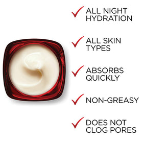 L'Oreal Paris hand applying mask to cheek showing easy nighttime application benefit