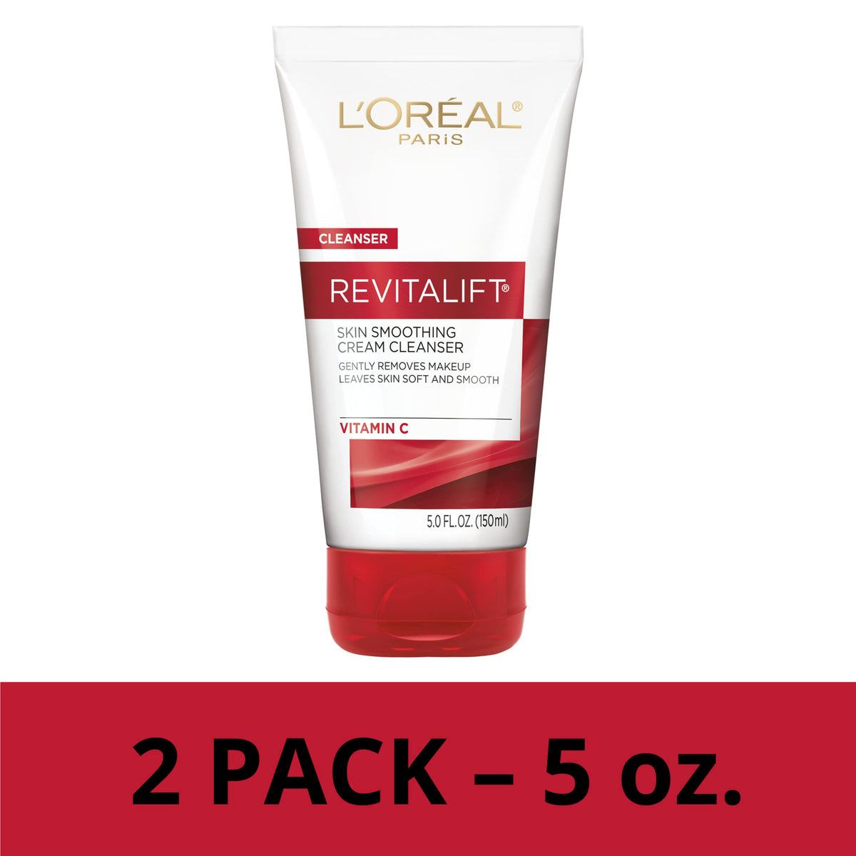 L'Oreal Paris cleanser held in hand to show 5 fl oz size and travel-friendly benefit