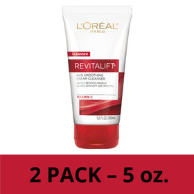 L'Oreal Paris cleanser held in hand to show 5 fl oz size and travel-friendly benefit