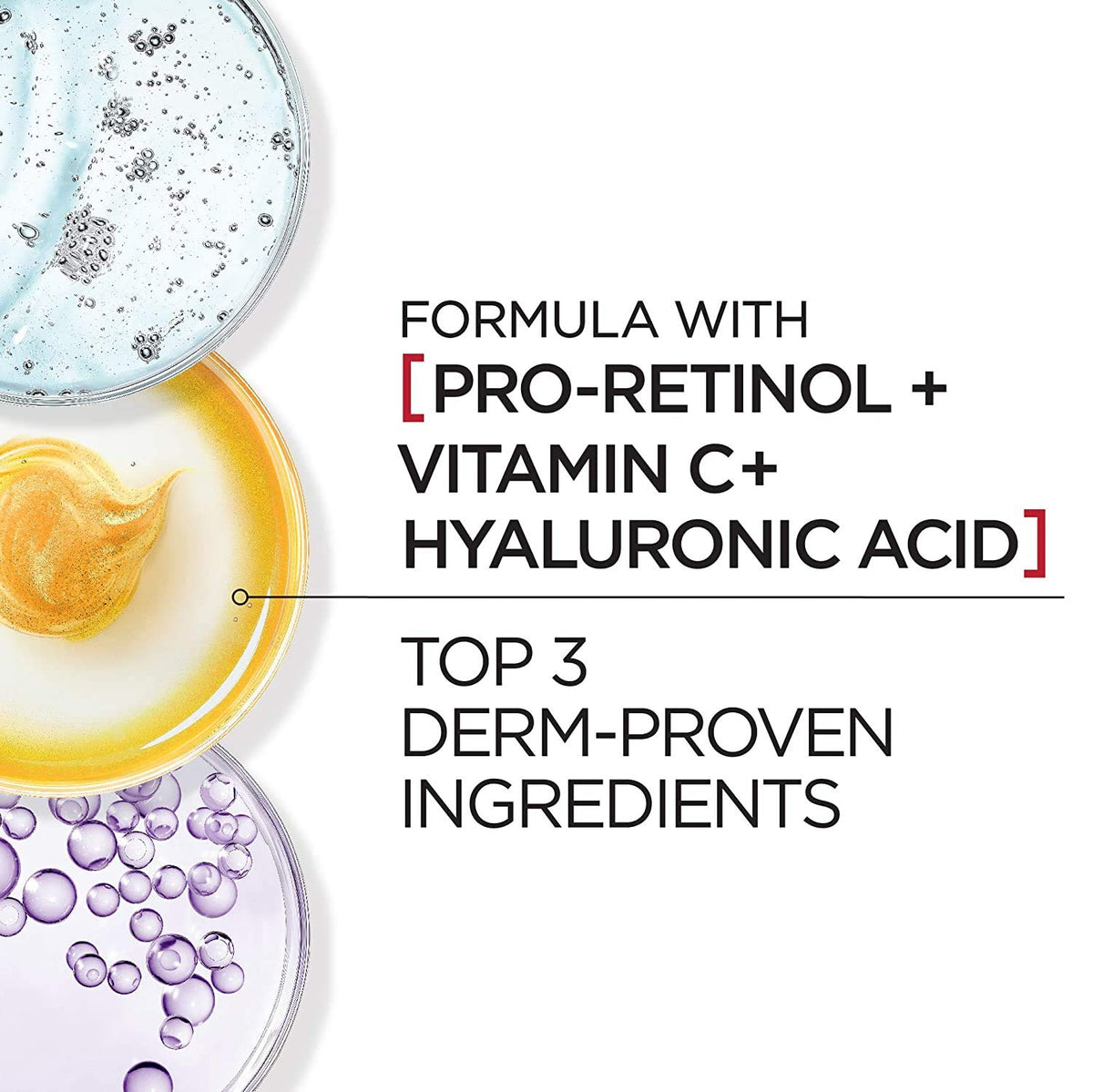 L'Oreal Paris Revitalift ingredient highlight showing pro-retinol and hyaluronic acid