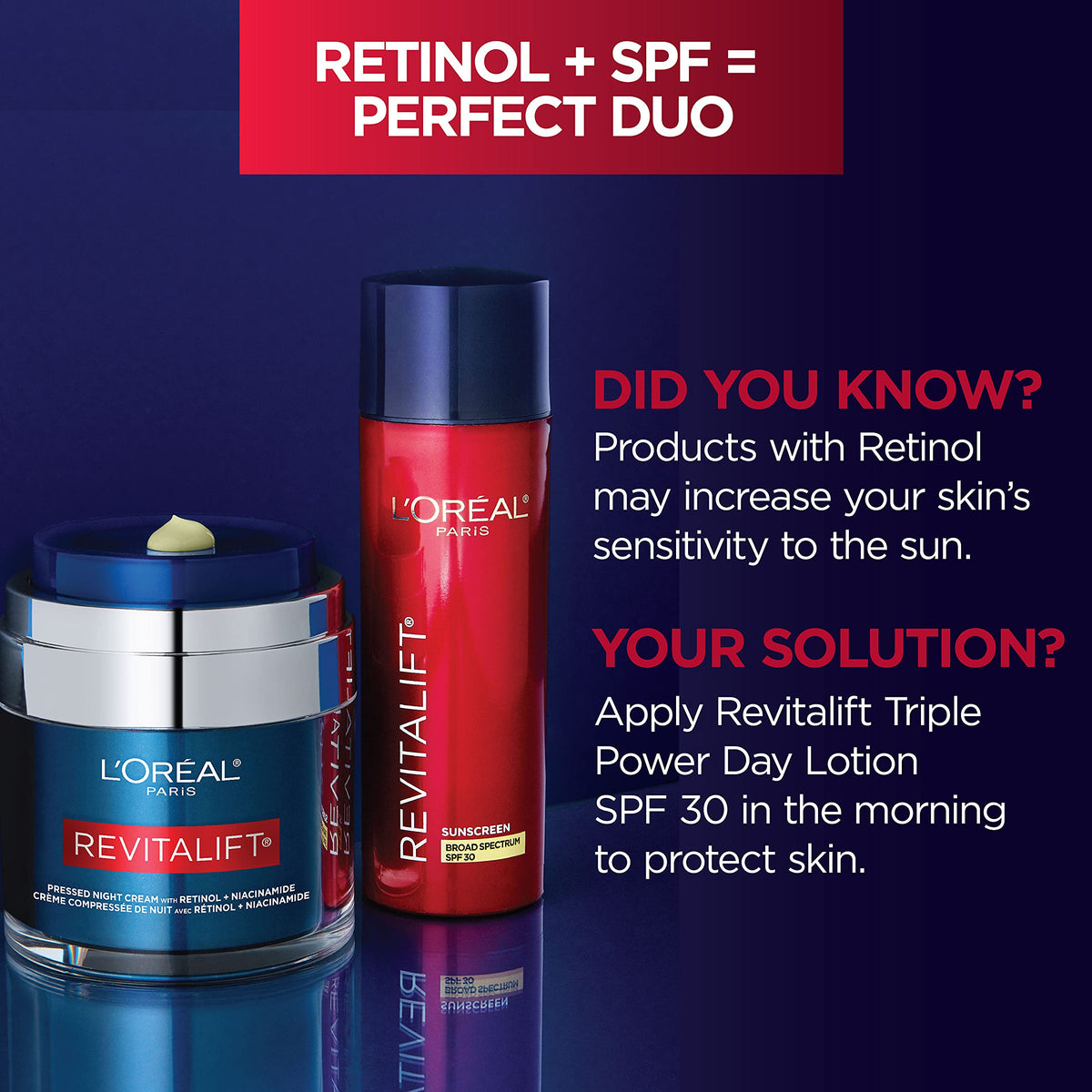 L'Oreal Paris graphic pointing to key ingredients and visible skin benefits