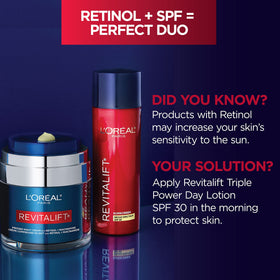 L'Oreal Paris graphic pointing to key ingredients and visible skin benefits
