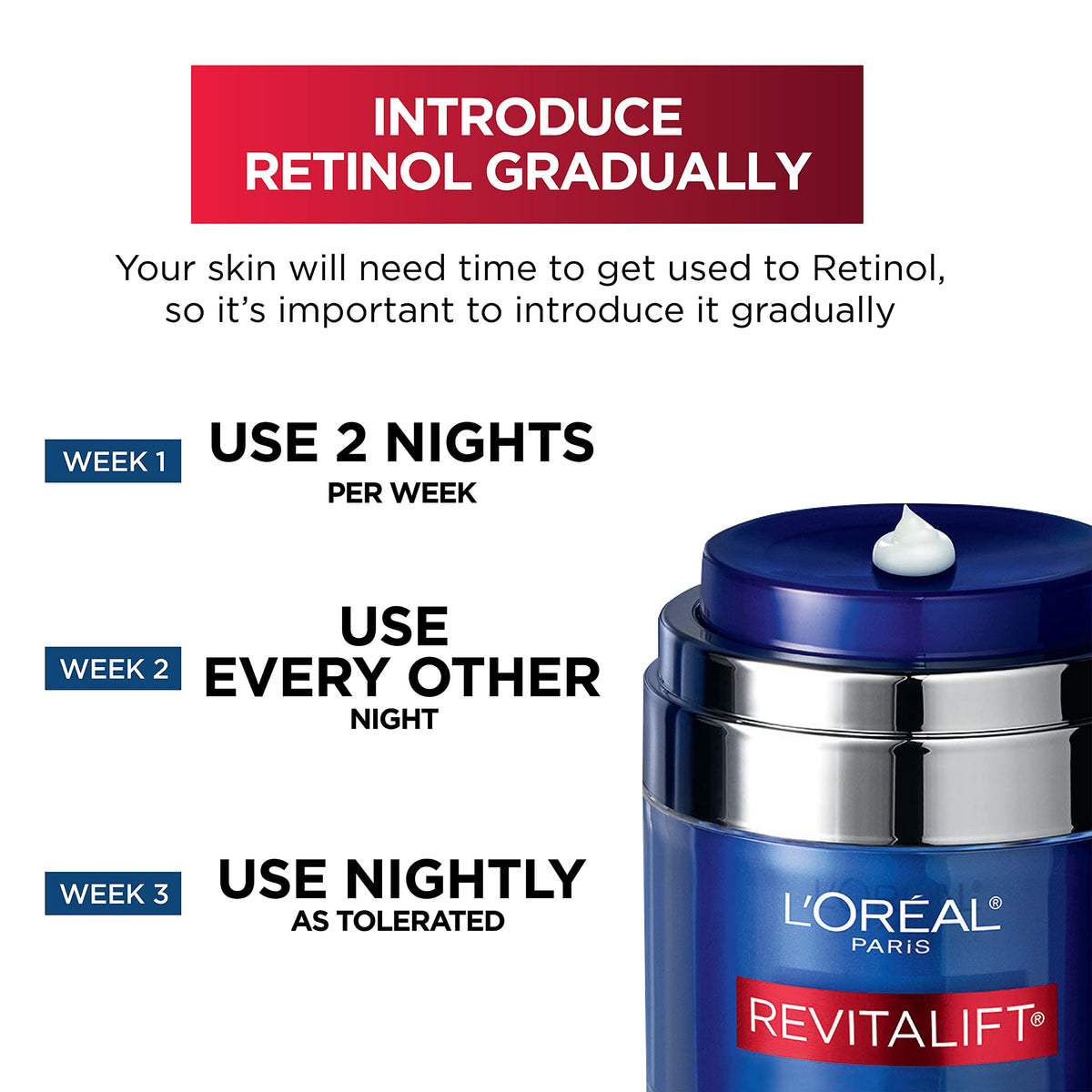 L'Oreal Paris cream jar paired with hyaluronic acid serum sample for boosted hydration