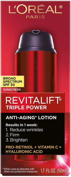 L'Oreal Paris Revitalift lotion texture close-up illustrating lightweight hydration