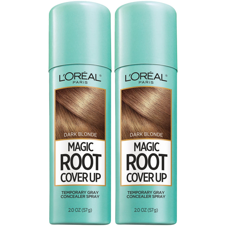 L'Oreal Paris front packaging showing dark blonde spray benefits