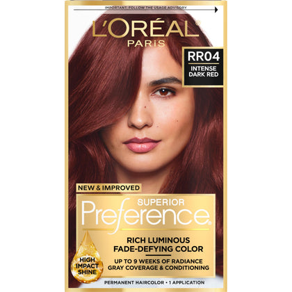 L'Oreal Paris front packaging showing full kit and shade RR-04 vibrant benefit