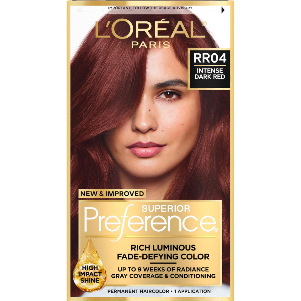 L'Oreal Paris front packaging showing full kit and shade RR-04 vibrant benefit