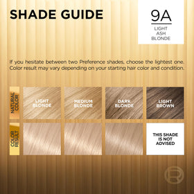 L'Oreal Paris shade swatch on model hair showing luminous ash blonde