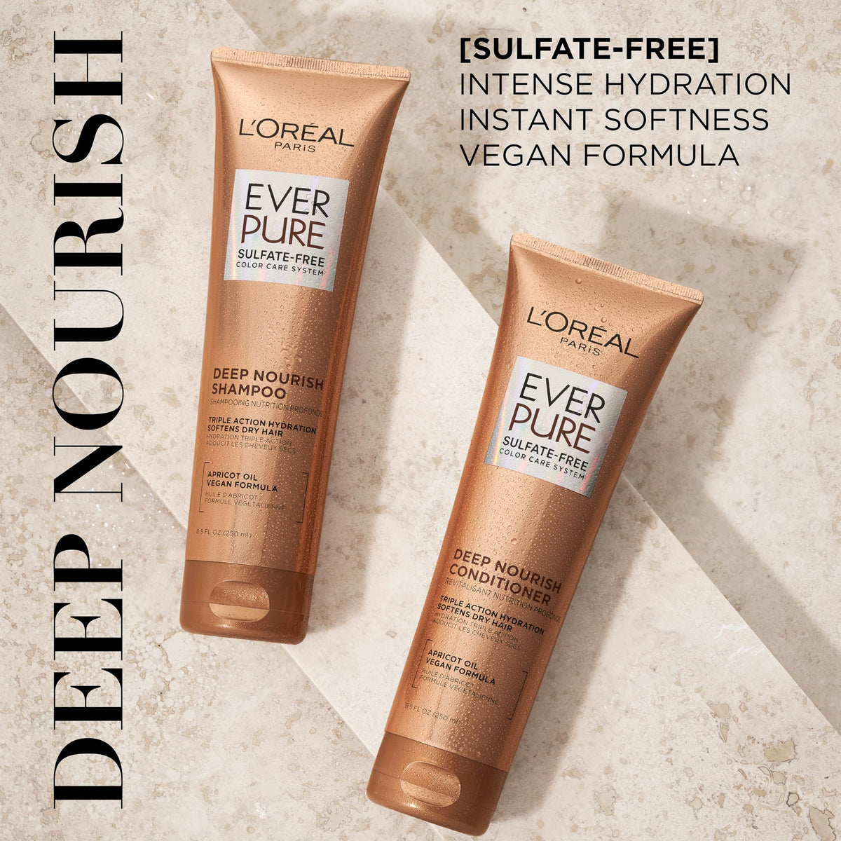 L'Oreal Paris shampoo pump closeup showing easy dispensing and gentle cleanse