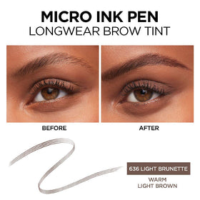 L'Oreal Paris pen next to a hand to show compact, travel-friendly size