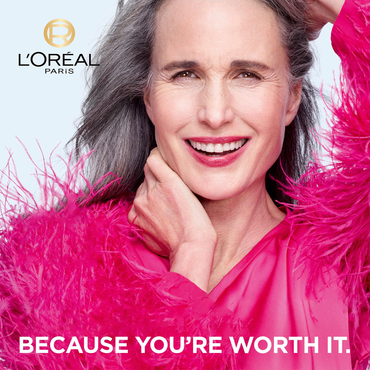 L'Oreal Paris before-and-after style photo showing revitalized rosy complexion benefit
