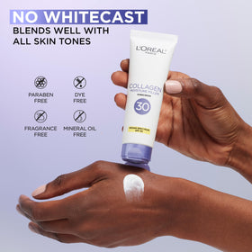 L'Oreal Paris close label view highlighting broad-spectrum SPF 30 protection