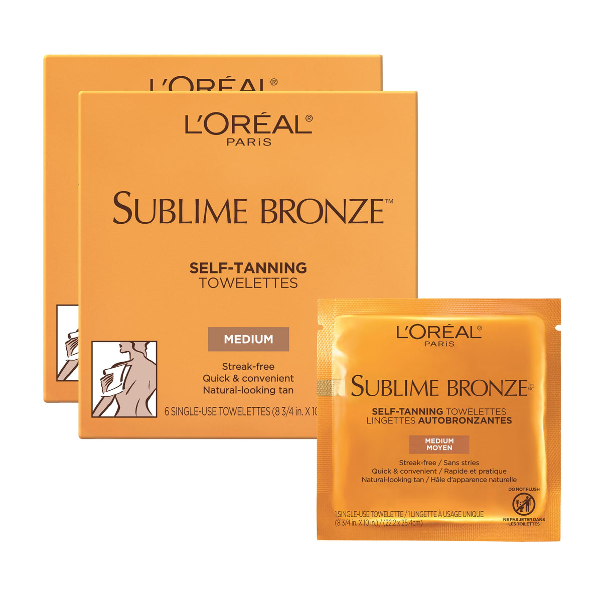 L'Oreal Paris front packaging showing six-count towelettes and benefits
