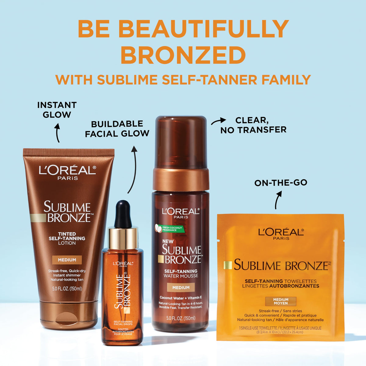 L'Oreal Paris lifestyle model with subtle glow showcasing sunless bronzed finish
