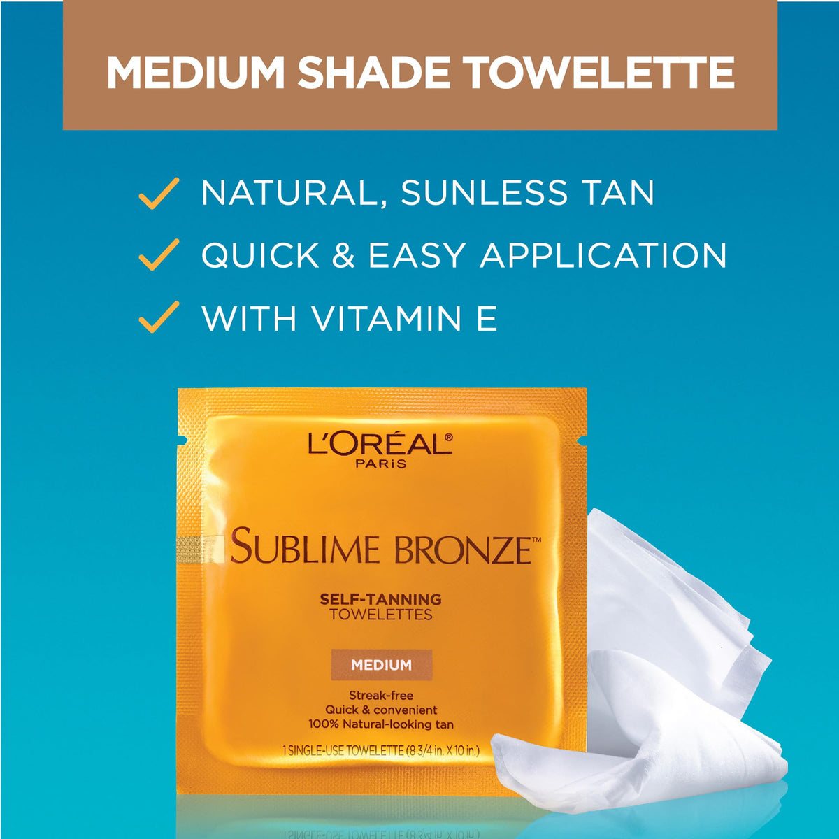 L'Oreal Paris towelette next to common items showing size and single-use portion