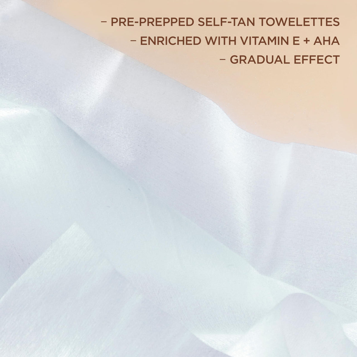 L'Oreal Paris towelette being applied to skin demonstrating quick, streak-free benefit