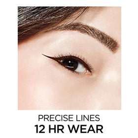 L'Oreal Paris eyeliner in use creating a clean wing for defined eyes