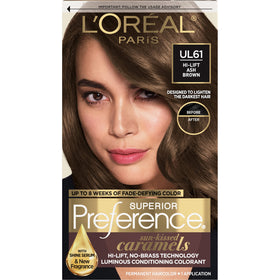 L'Oreal Paris front box showing UL61 shade and benefits, clear selection help