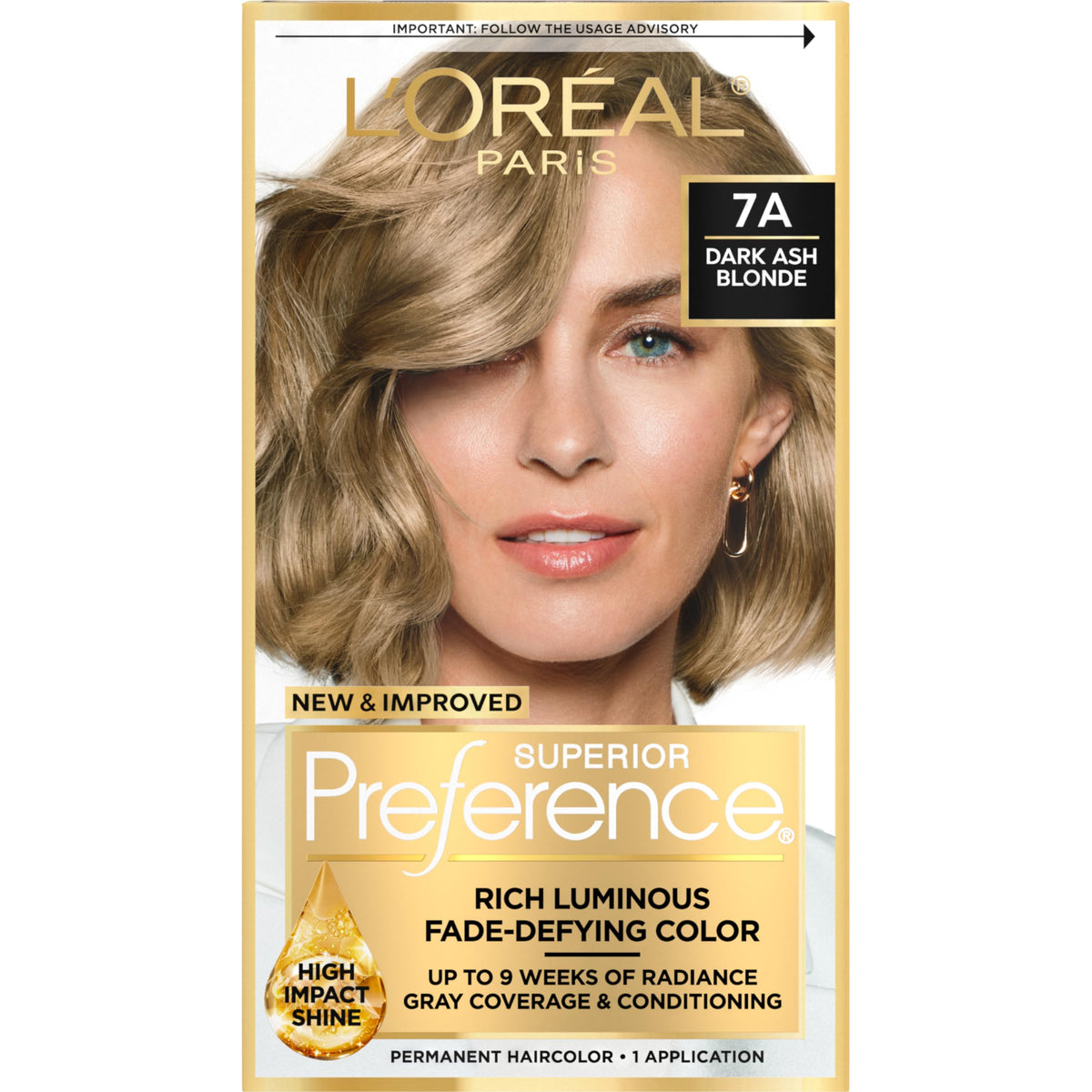 L'Oreal Paris front box showing shade 7A and kit contents for easy identification